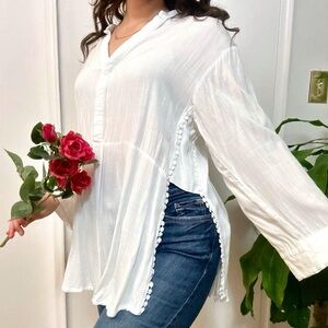 Another Story Romantic Boho  Tunic Top White Size Medium